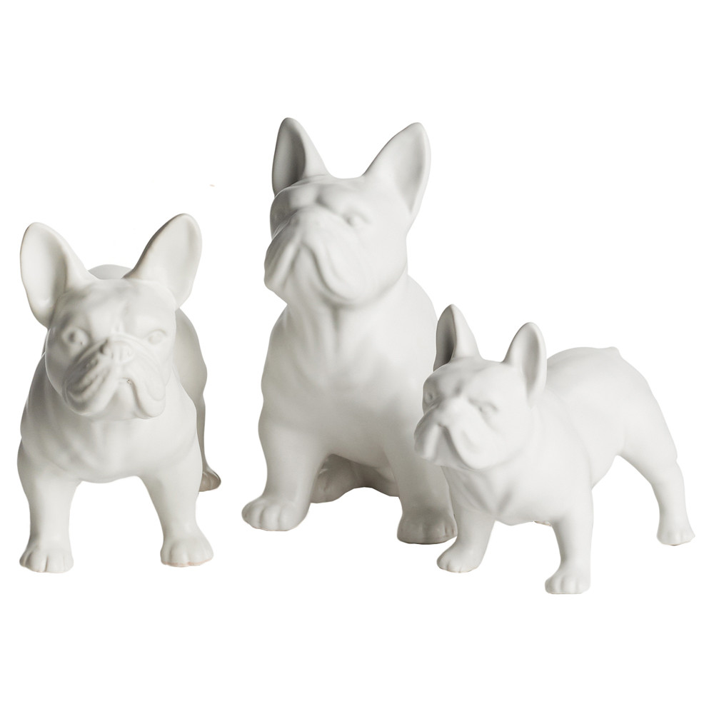 Cerberus Modern Classic White Ceramic Dog Figurine - Set of 3 | Kathy Kuo Home