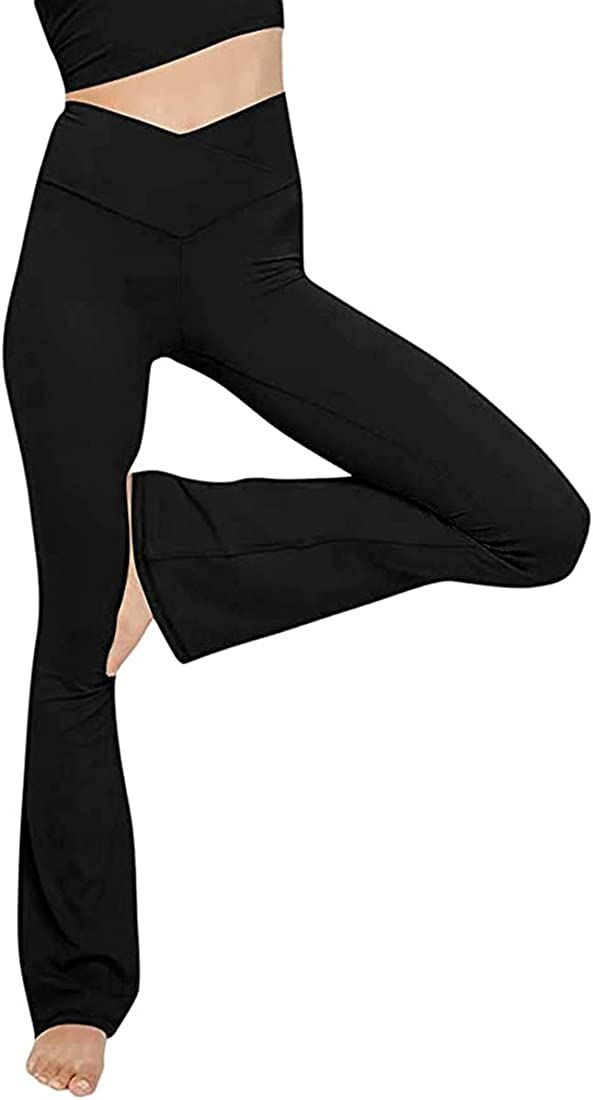 Women's Casual Bootleg Yoga Pants V Crossover High Waisted Flare Workout Pants Leggings | Amazon (US)