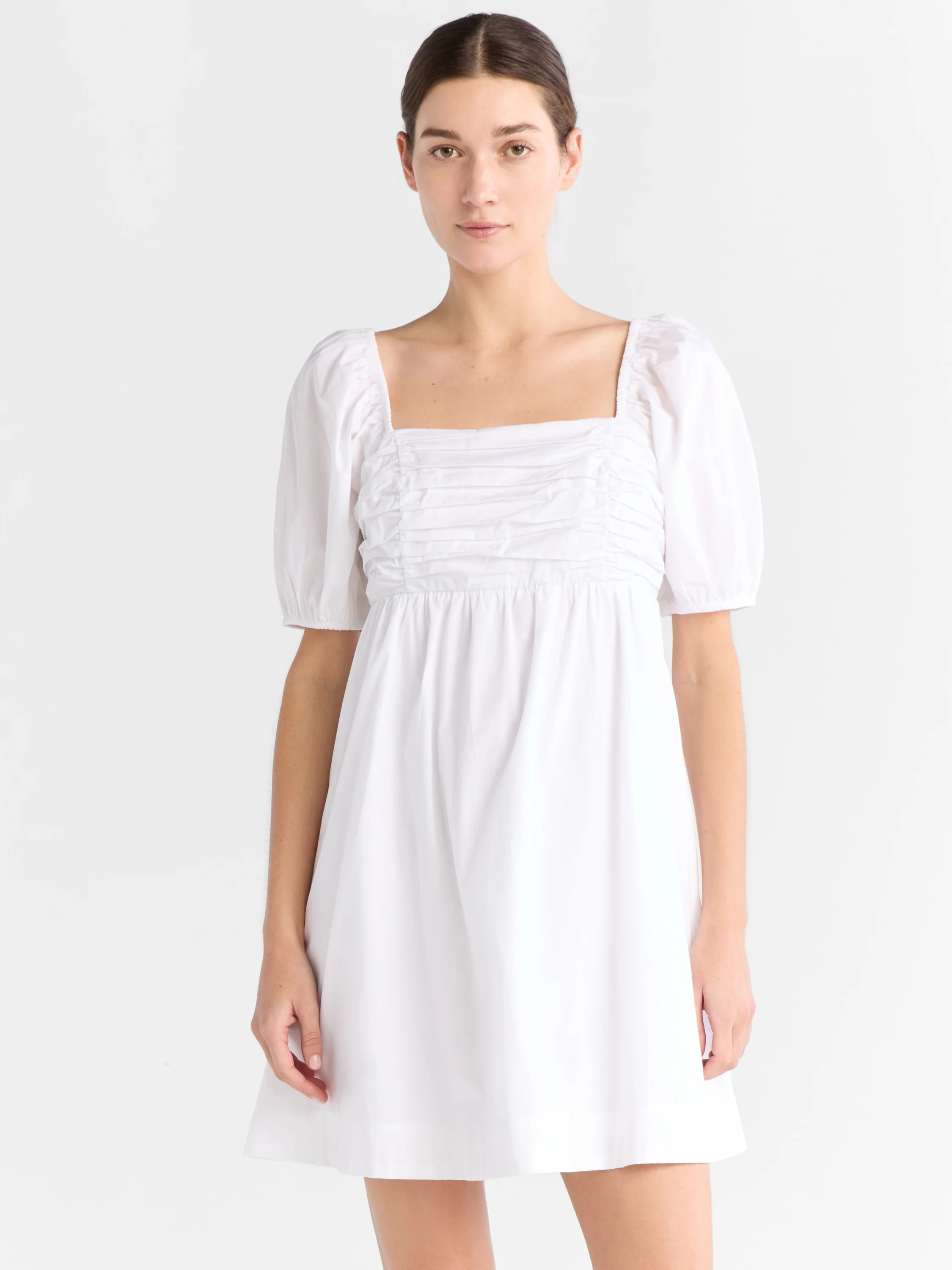Free Assembly Women's Shirred Cotton Mini Dress with Puff Sleeves, Sizes XS-XXXL | Walmart (US)