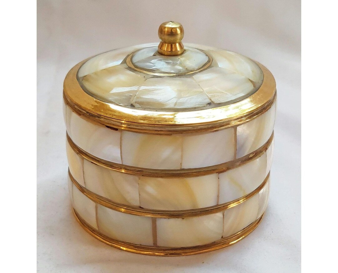 Vintage Brass Trinket Box: Mother of Pearl Inlay, Vanity Decor - Etsy | Etsy (US)