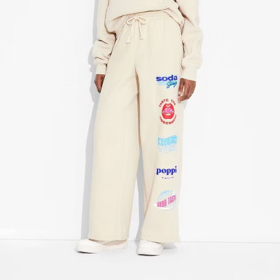 Adult Poppi Stay Juicy Wide Leg Graphic Sweatpants - Beige S | Target