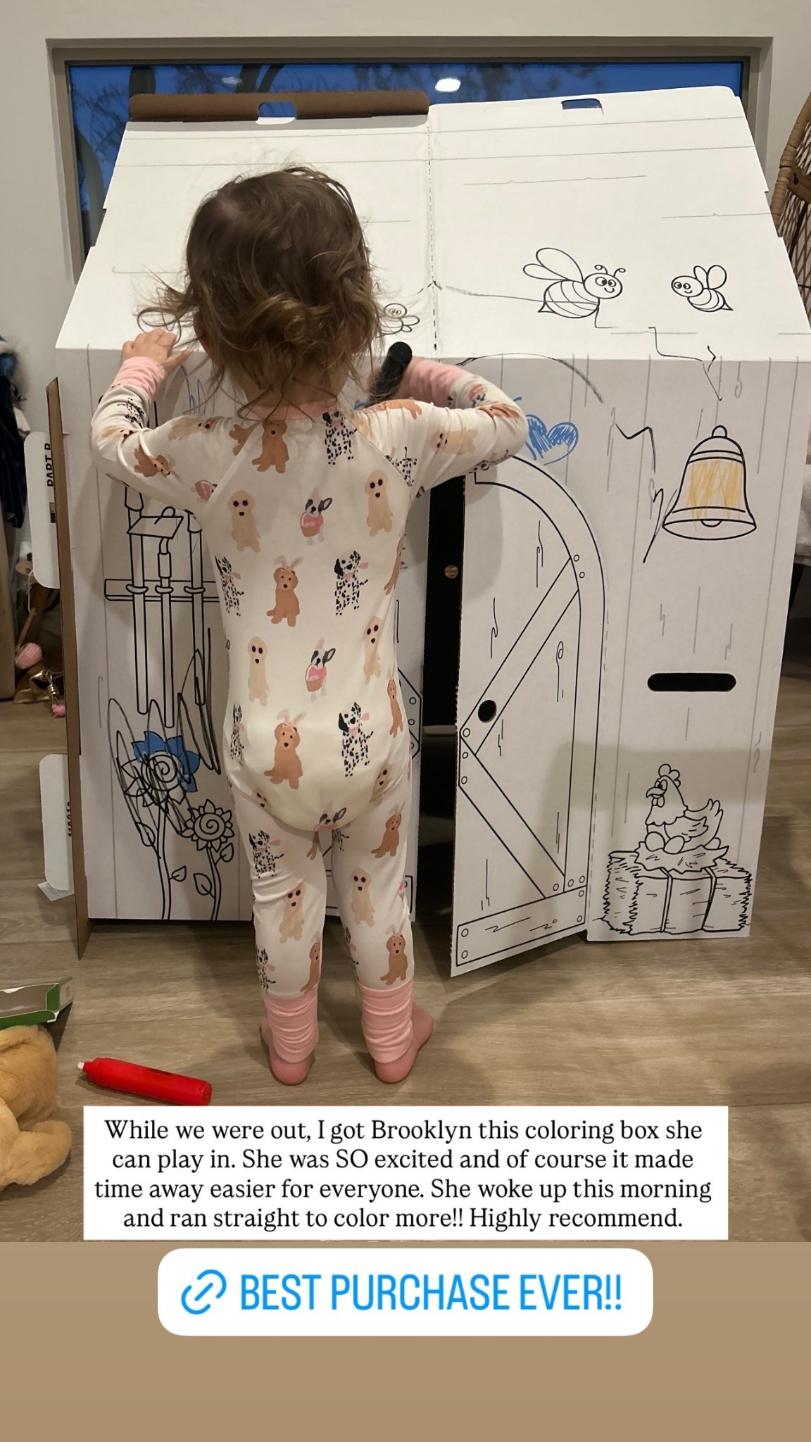 While we were out, I got Brooklyn this coloring box she can play in. She was SO excited and of course it made time away easier for everyone. She woke up this morning and ran straight to color more!! Highly recommend.