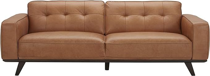 Amazon Brand – Rivet Bigelow Modern Leather Sofa Couch with Wood Base, 89.4"W, Cognac / Espresso | Amazon (US)