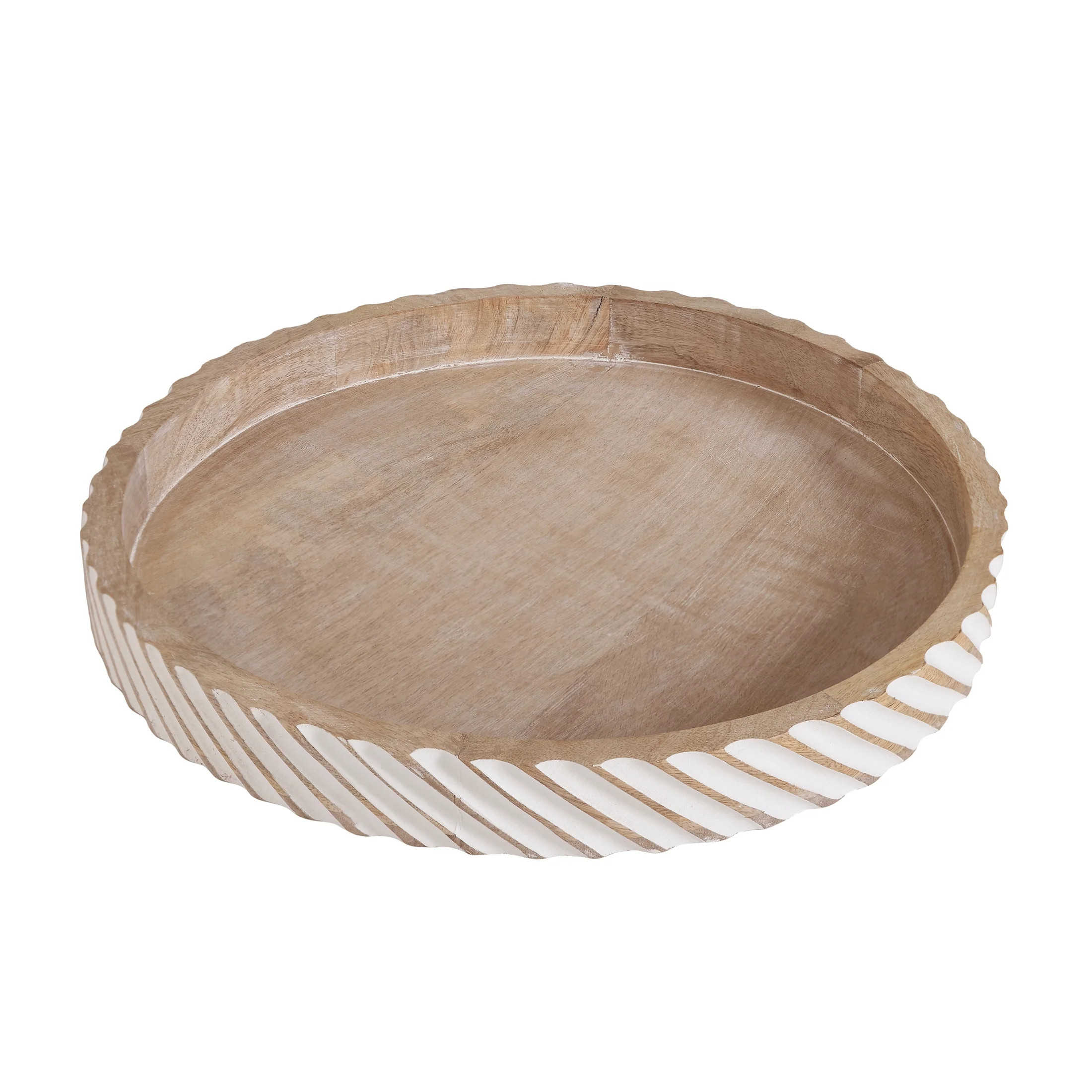 My Texas House 16" Natural White Diagonal Round Wood Decorative Tray | Walmart (US)