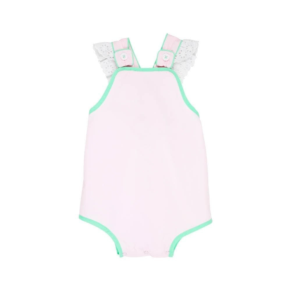 saylor sunsuit in palm beach pink with grace bay green trim | Ellifox