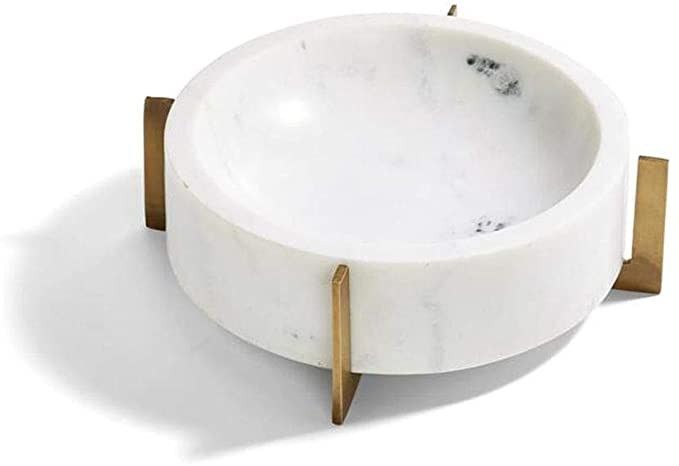 Two's Company PMS003 Stahl White Marble Bowl with Gold Stand, 9-inch Diameter | Amazon (US)