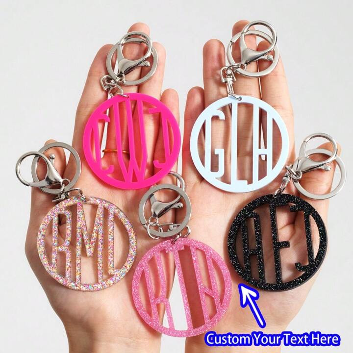 1pc Custom Keychain & Personalized Letter Keychain, Hollow Round Keychain & Cute Macaron Color, L... | SHEIN