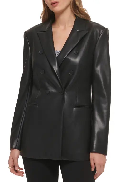 DKNY Butter Double Breasted Faux Leather Blazer in Black at Nordstrom, Size X-Large | Nordstrom