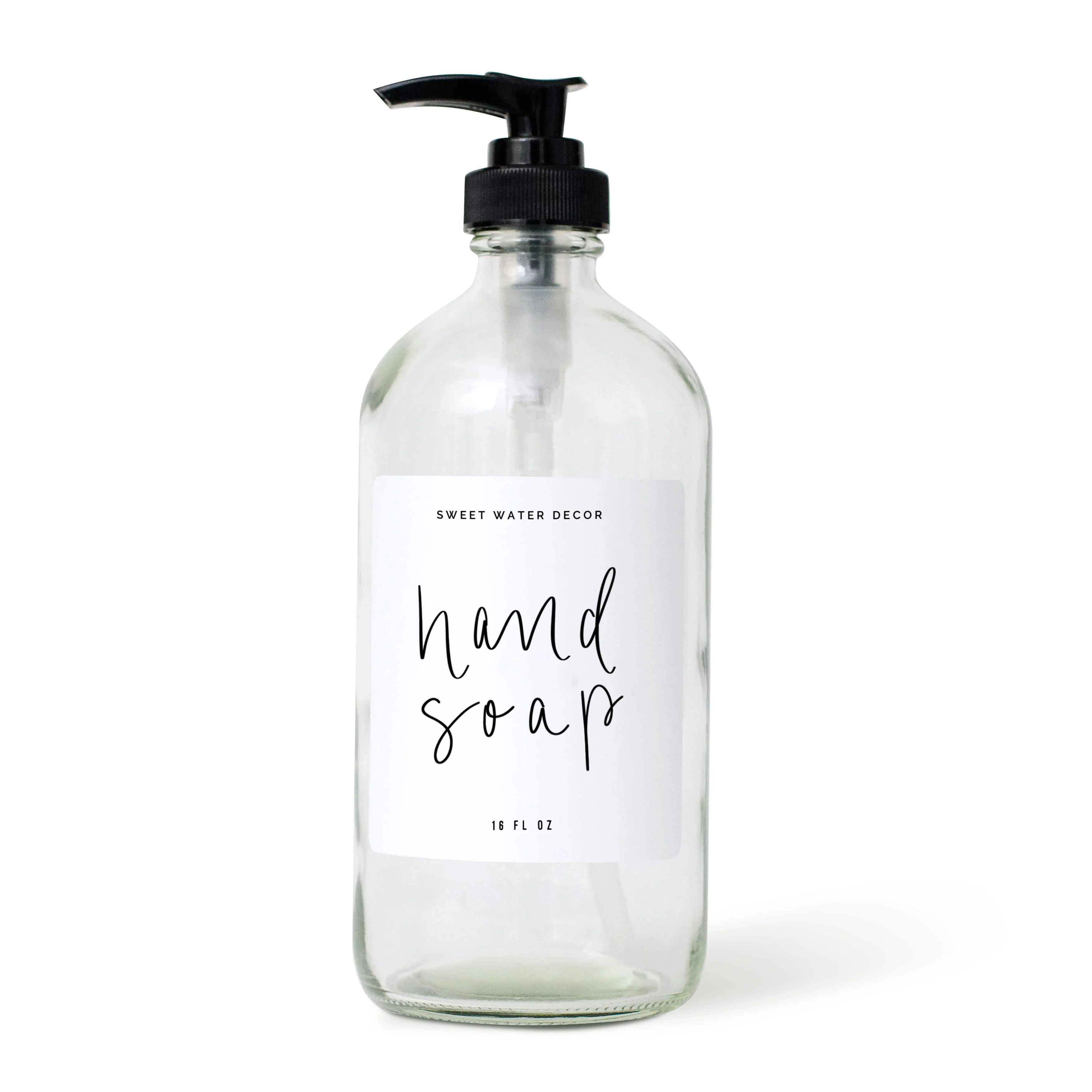 16oz Clear Glass Hand Soap Dispenser - White Label | Sweet Water Decor, LLC