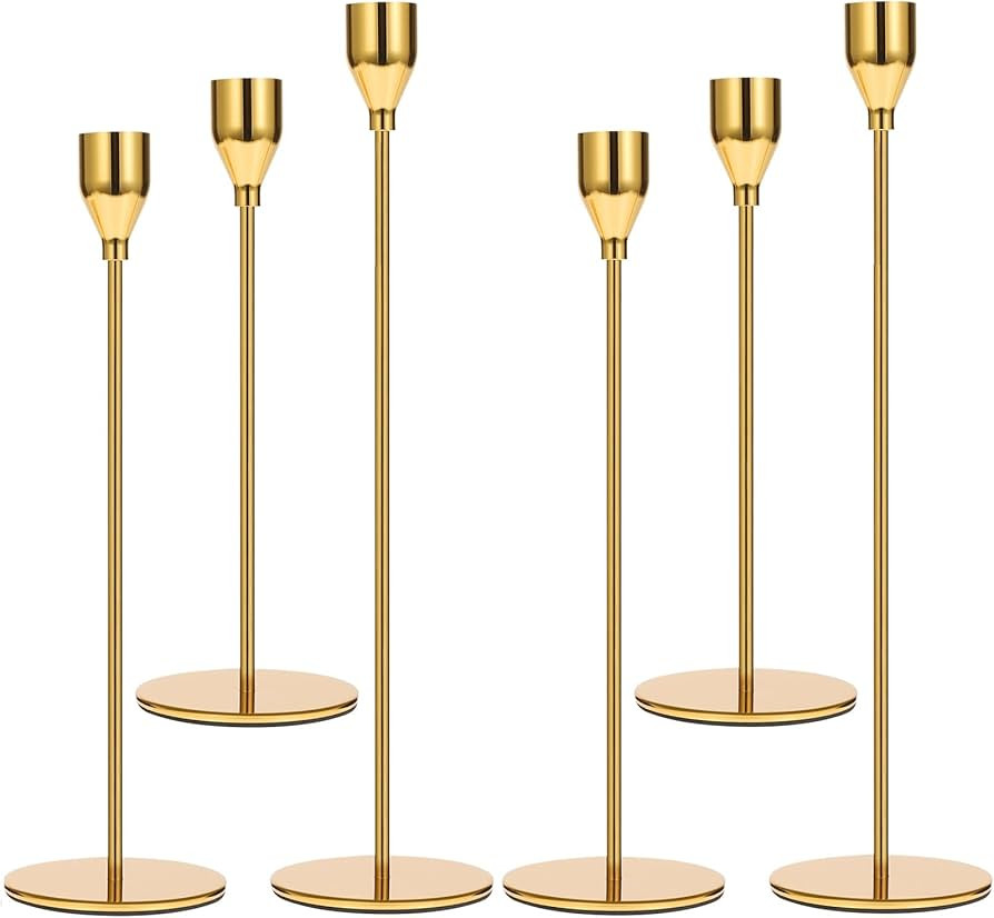 Anndason Set of 6 Gold Candlestick Holders Gold Candle Holder Taper Candle Holders Candle Holders... | Amazon (US)