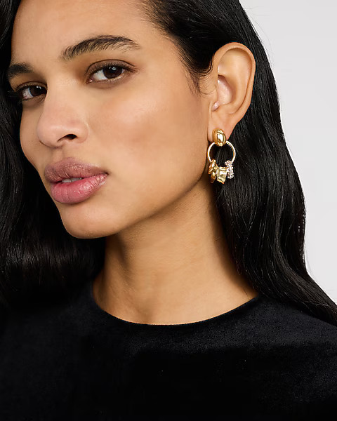 Rhinestone Multi Charm Drop Earrings | Express