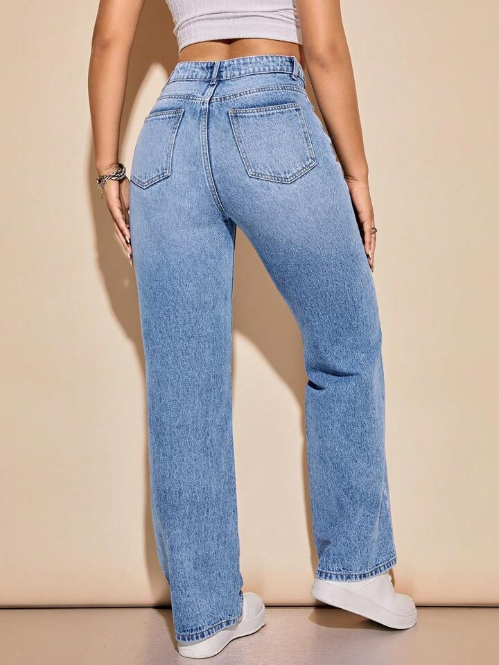 SHEIN Essnce High Waist Straight Leg Jeans | SHEIN