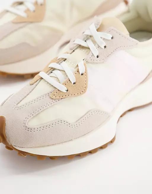 New Balance 327 trainers in oatmeal and pastel pink | ASOS (Global)