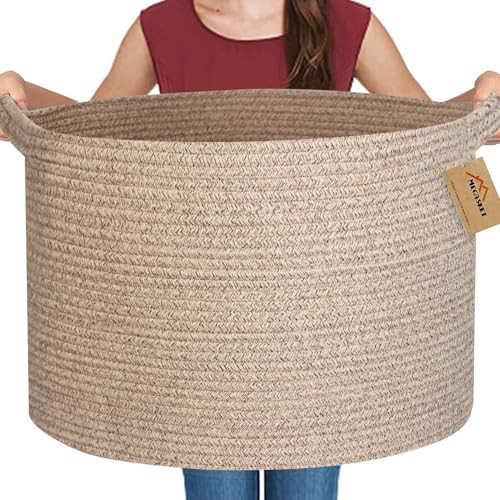 MEGASKET Large Wicker Storage Basket, 22” X 22” X 14” Woven Cotton Rope Basket, Kids Dog Toy Bin Organizer, Blanket Pillow Holder for Living Room, Brown Variegated Wicker Baskets for Organizing | Amazon (US)