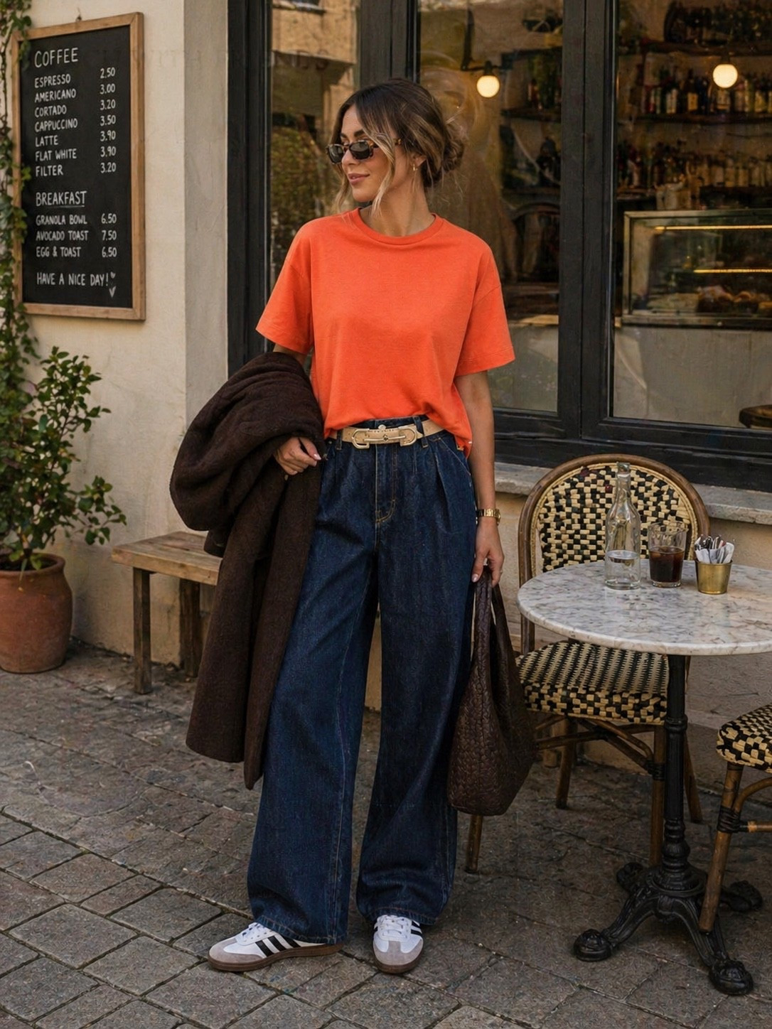 Oranje tshirt Casual outfit barrel jeans 

#LTKsummer #LTKjeans #LTKspring