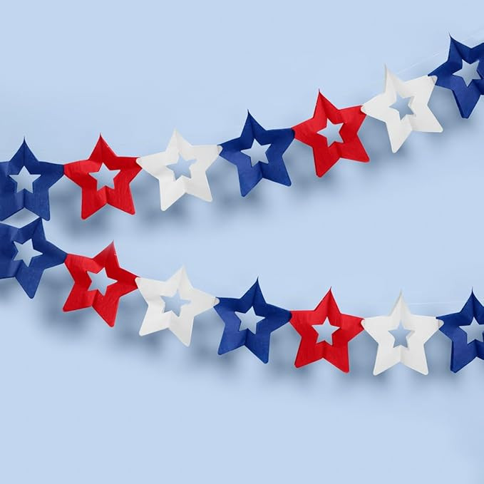 xo, Fetti Red, White + Blue Paper Star Banner | Set of 2, 10ft | 4th of July Banner, USA Decorati... | Amazon (US)