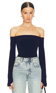Norma Kamali Long Sleeve Off Shoulder Top in True Navy from Revolve.com | Revolve Clothing (Global)
