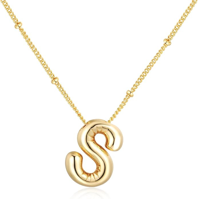 Bubble Letter Necklace Balloon Initial Necklaces for Women Girls Dainty Alphabet Pendant 14K Gold... | Amazon (US)