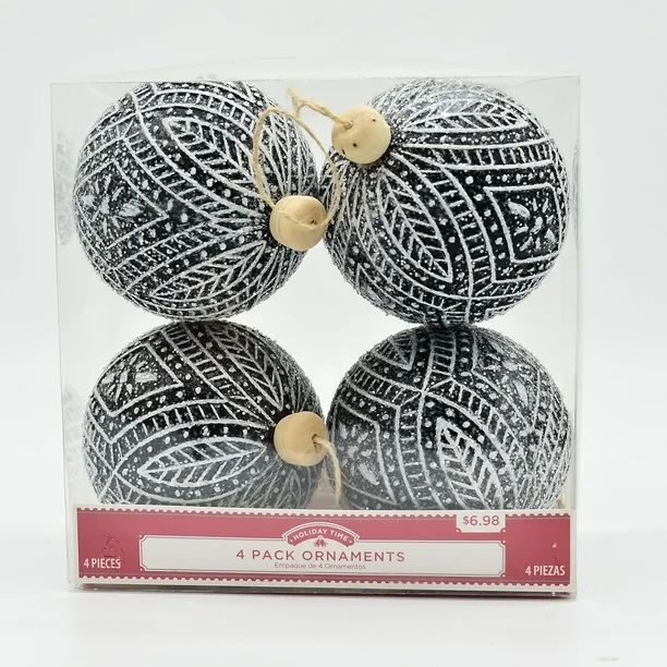 Holiday Time Black & White Christmas Ornaments, 4 Count | Walmart (US)