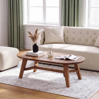 Solid Wood Coffee Table, 47.24-Inch Farmhouse Oval Center Table with Sturdy Base & Rounded Corners for Living Room and Office, Brown | Wayfair North America