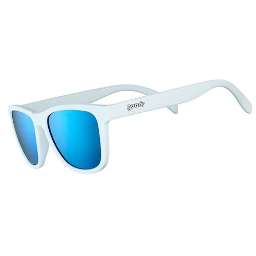 goodr Iced By Yetis Polarized Sunglasses for Men & Women, Medium Sized (OG), White Solid Frame with Blue Mirrored Reflective Lens, UV400 Protection, No Slip, No Bounce | Amazon (US)