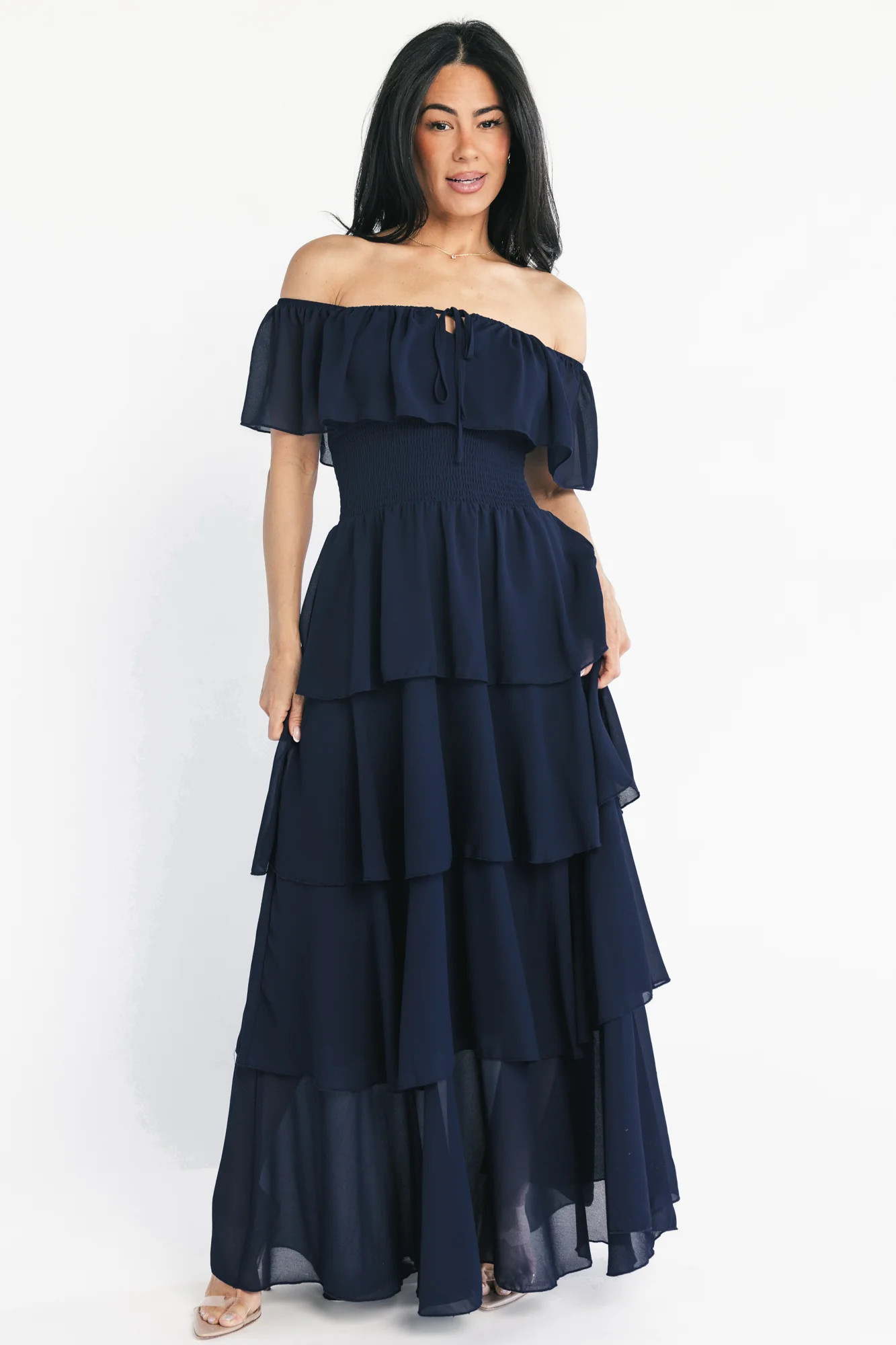 Carina Off Shoulder Maxi Dress | Navy | Baltic Born