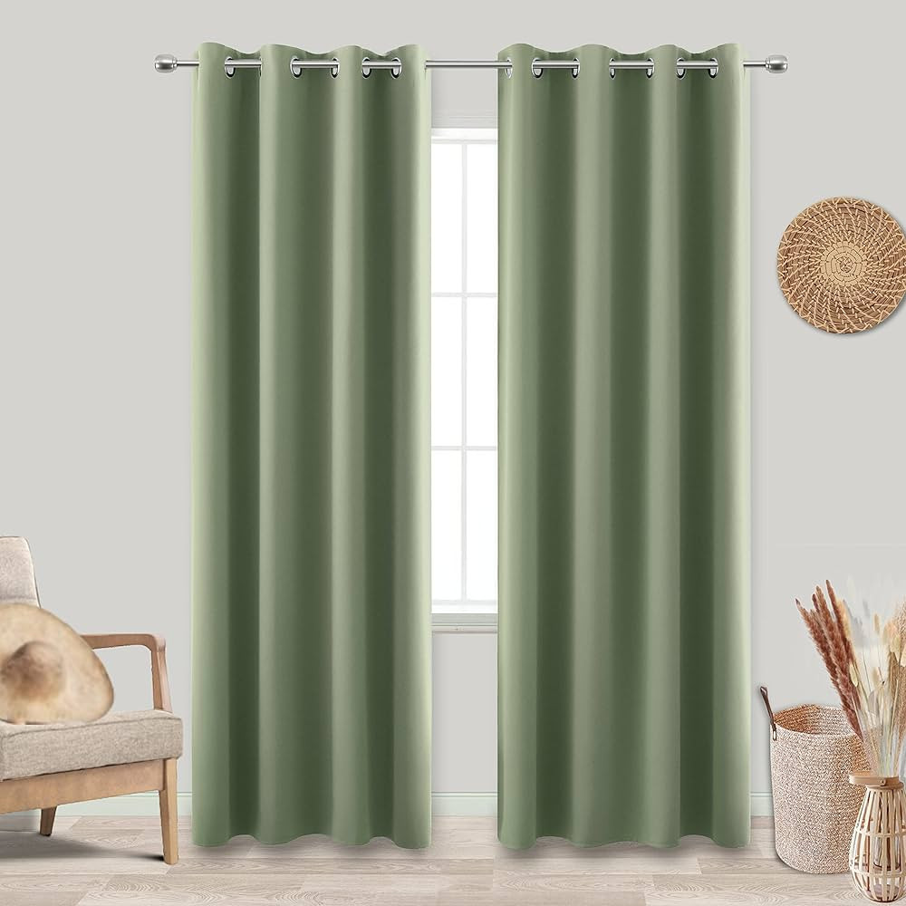 KOUFALL Sage Green Blackout Window Curtains for Bedroom 84 Inch Length 2 Panels Set Thermal Insul... | Amazon (US)