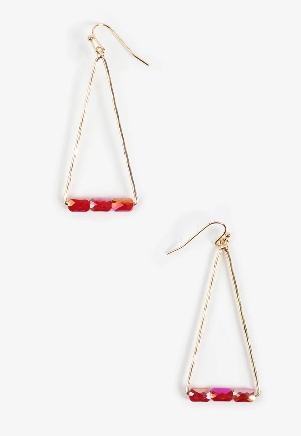 Gold Triangle Red Bead Drop Earrings | Maurices