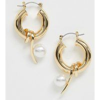 ASOS DESIGN hoop earrings in sleek wrap shape with pearl in gold - Gold | ASOS ROW