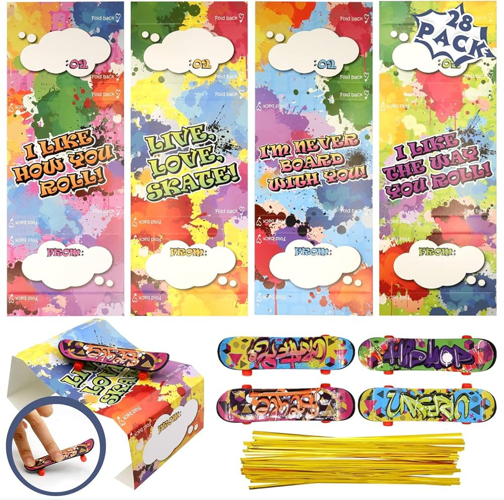 GoForward 28 Pcs Valentines Day Cards for Kids with Finger Skateboards, Valentine Classroom Gifts... | Amazon (US)