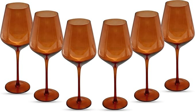 Saludi Dark Orange Leaf Wine Glasses - Perfect for Fall and Halloween, 16.5oz (Set of 6) Stemmed ... | Amazon (US)