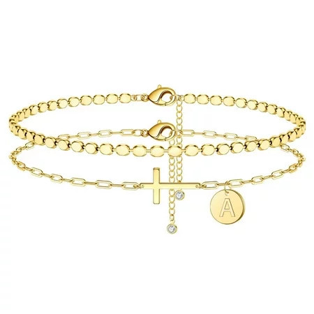 TINGN Ankle Bracelets for Women Initial Anklet 14K Gold Plated Anklet Layered Cross Ankle Bracelets for Women Teen Girls Foot Jewelry Gifts | Walmart (US)