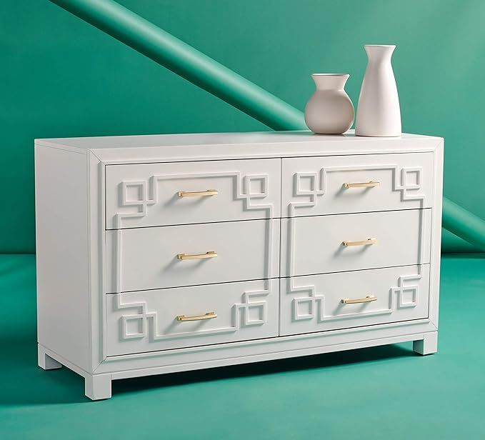 Safavieh Couture Home Collection Raina Greek Key 6-Drawer Dresser, White/Gold | Amazon (US)