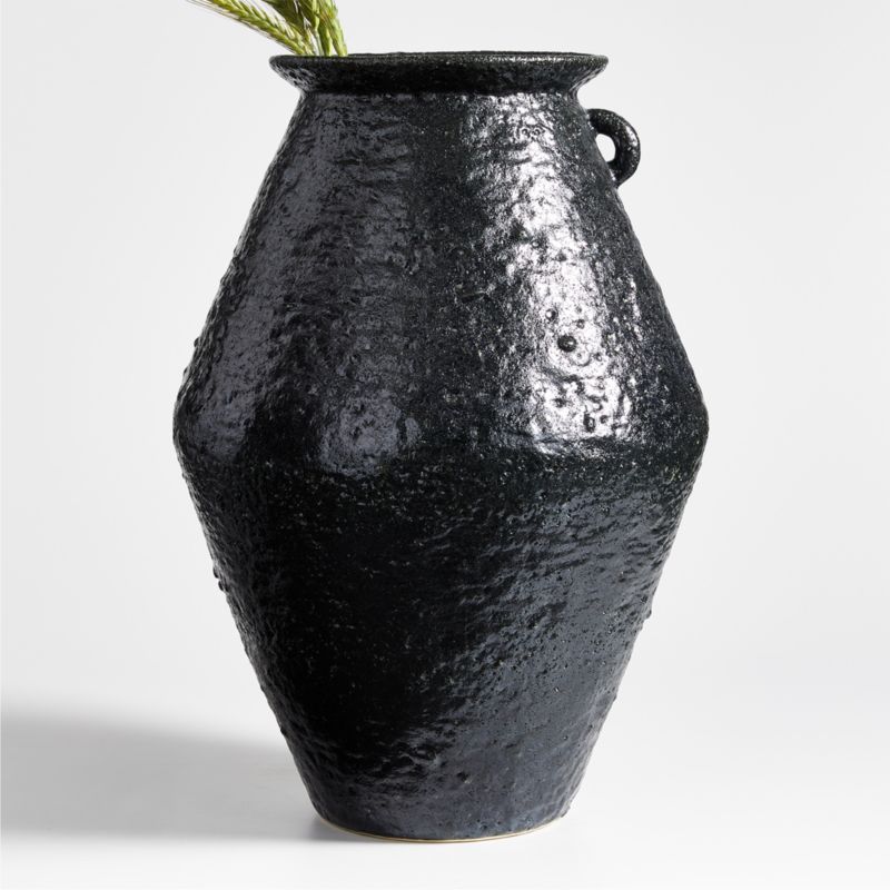Manor Earthenware Textured Black Vase with Handles + Reviews | Crate & Barrel | Crate & Barrel