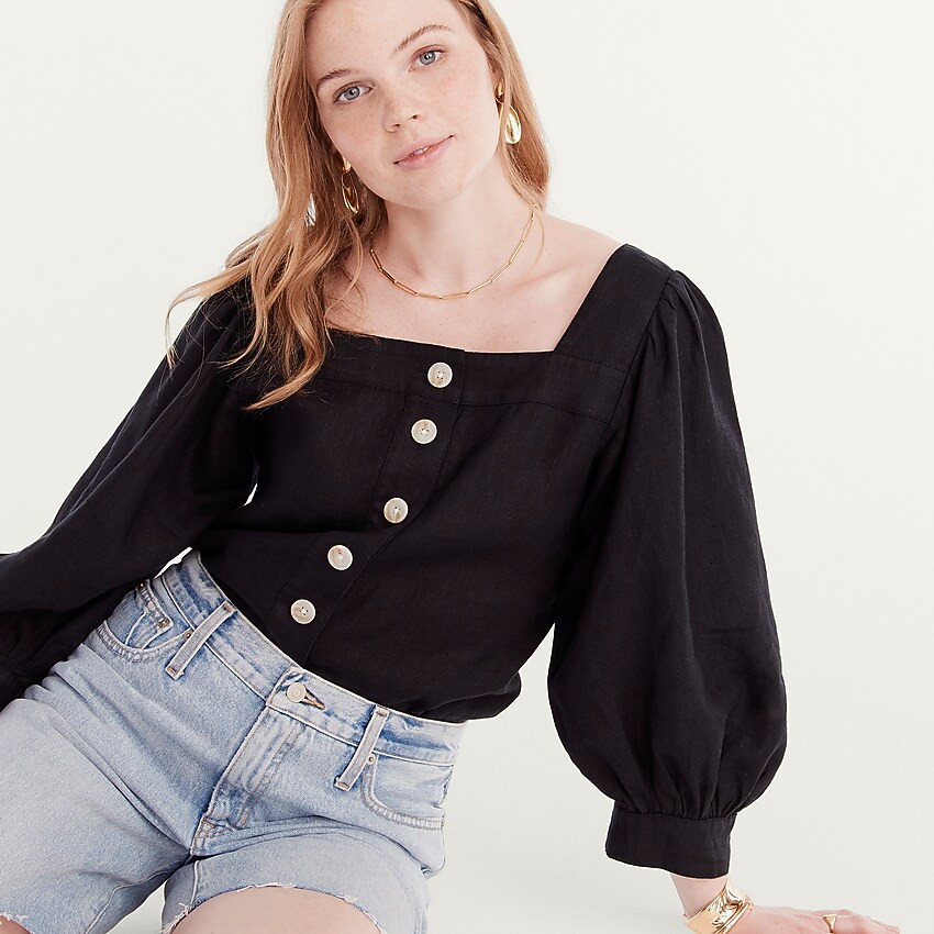 Squareneck button-front linen top | J. Crew US