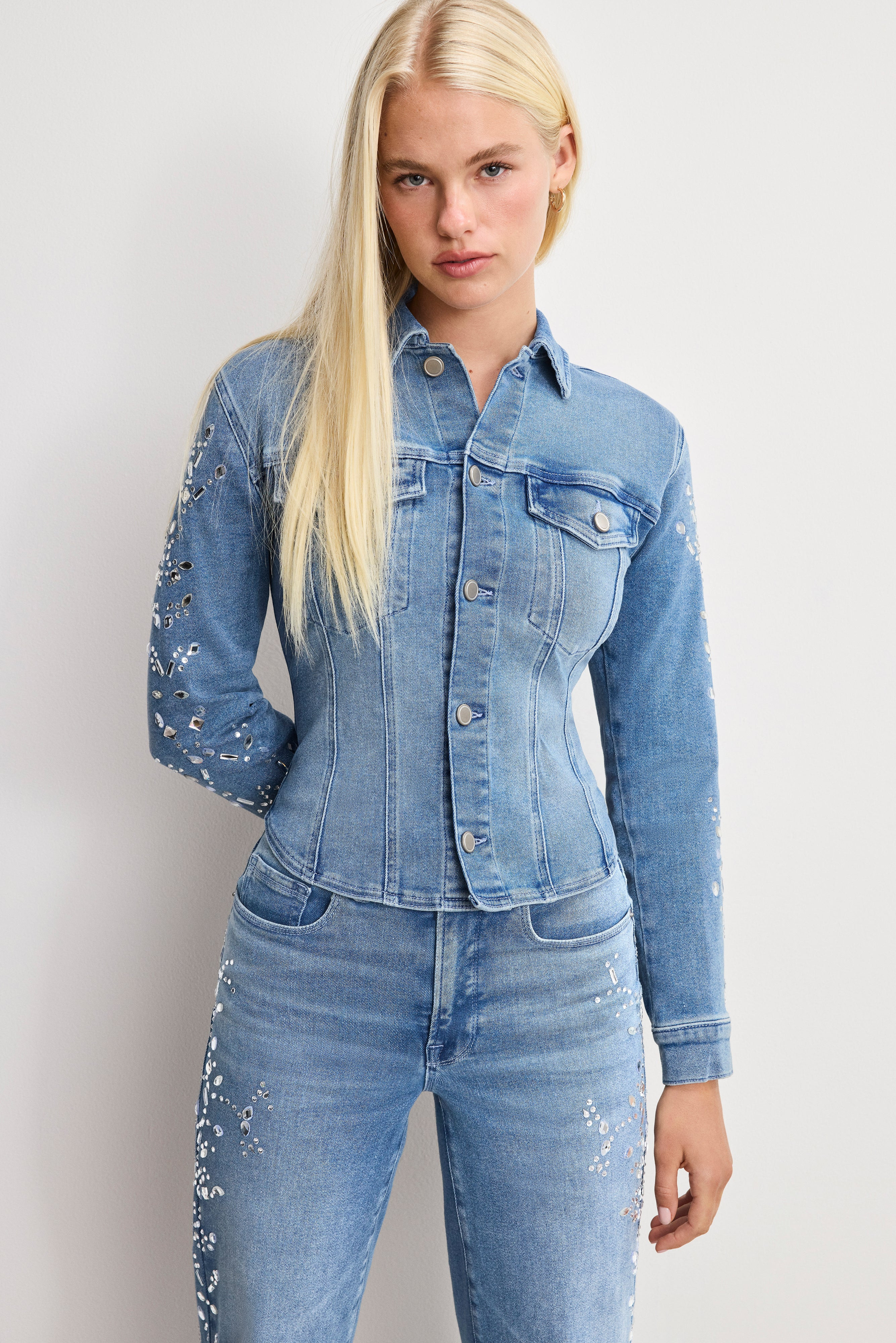 DOLLY CRYSTAL FITTED JACKET | INDIGO1089 - GOOD AMERICAN | Good American