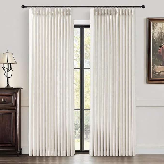 Pinch Pleated Linen Curtains 84 Inches Long for Living Room, Natural Light Filtering Pleat Drapes... | Amazon (US)