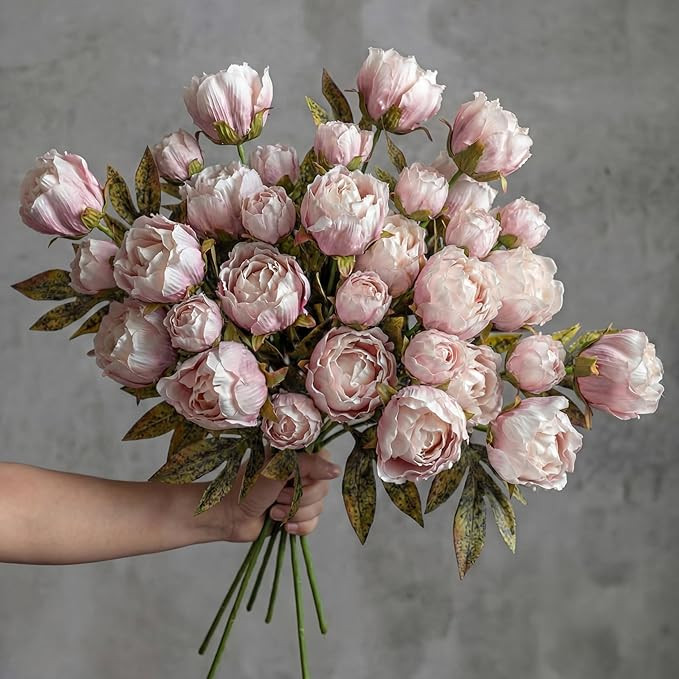 12 Pcs Faux Peony Stems Flowers Bulk Vintage Artificial Silk Peonies Stems Real Look Fake Peonies... | Amazon (US)