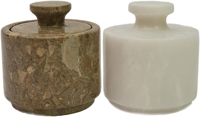 Marble Salt Cellar with Lid - Stone Salt Container for Countertop, Salt Box Keeper for Kitchen Co... | Amazon (US)