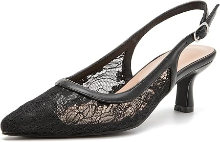 Women's Kitten Slingback Lace Heels Pumps | Closed Pointed Toe Low Heels Sexy Casual Dress Shoes ... | Amazon (US)