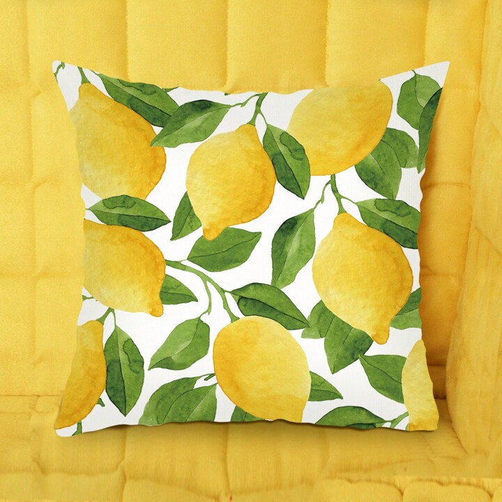 1pc Yellow Lemon Tree Leaf Pattern Printed Pillow Cover, Home Sofa Decorative Cushion Cover | SHEIN
