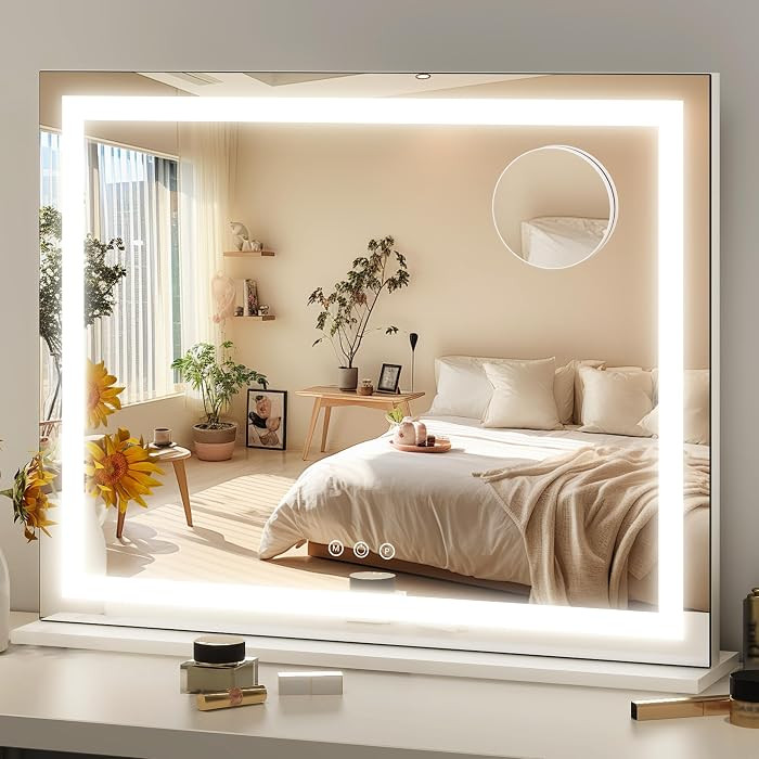 FENNIO 23" x 18" Vanity Mirror with Lights\uff0cLED Makeup Mirror\uff0cHollywood Mirror with 3 Co... | Amazon (US)