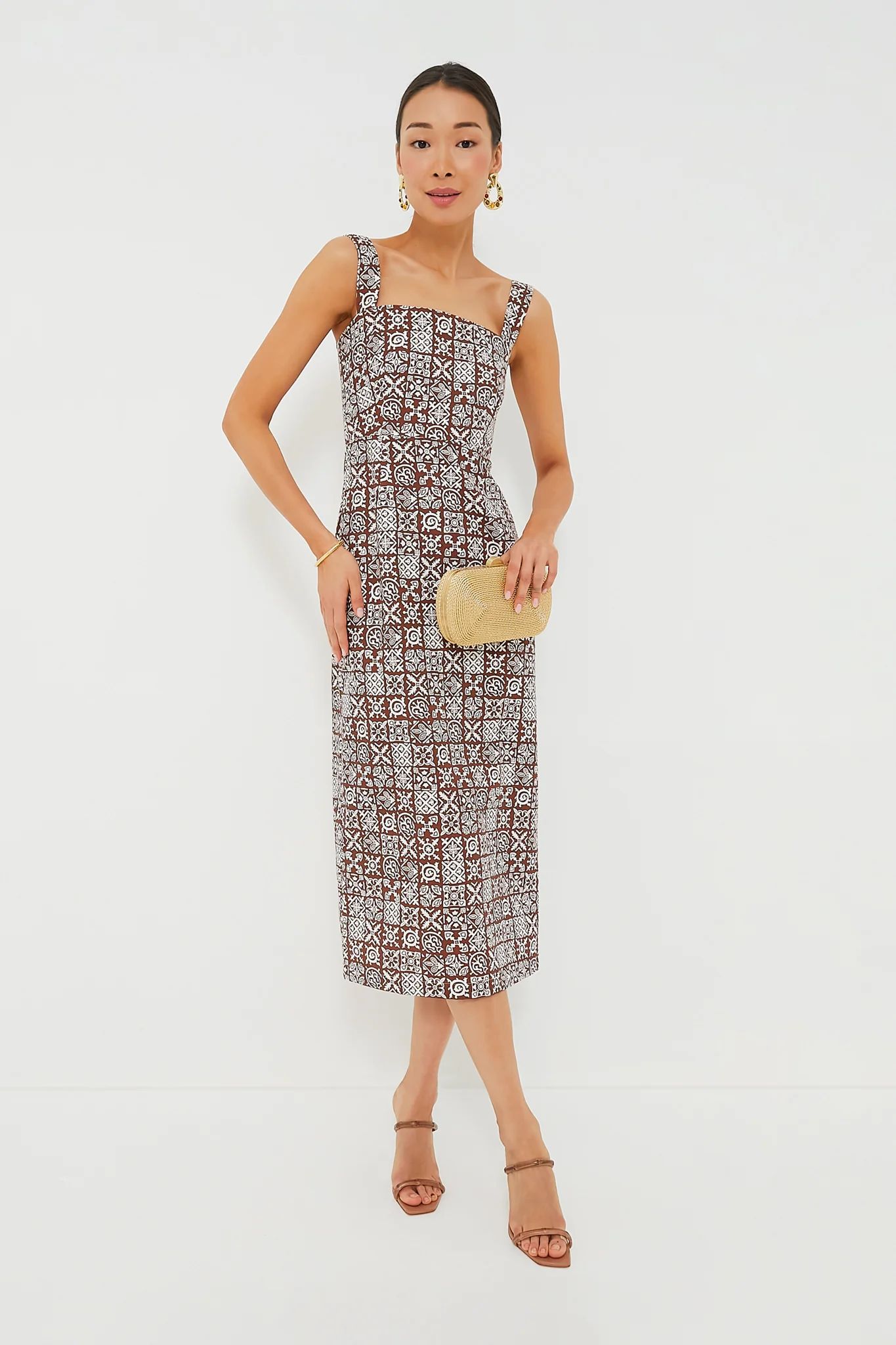 Brown with White Checkerboard Long Slip Dress | Tuckernuck (US)