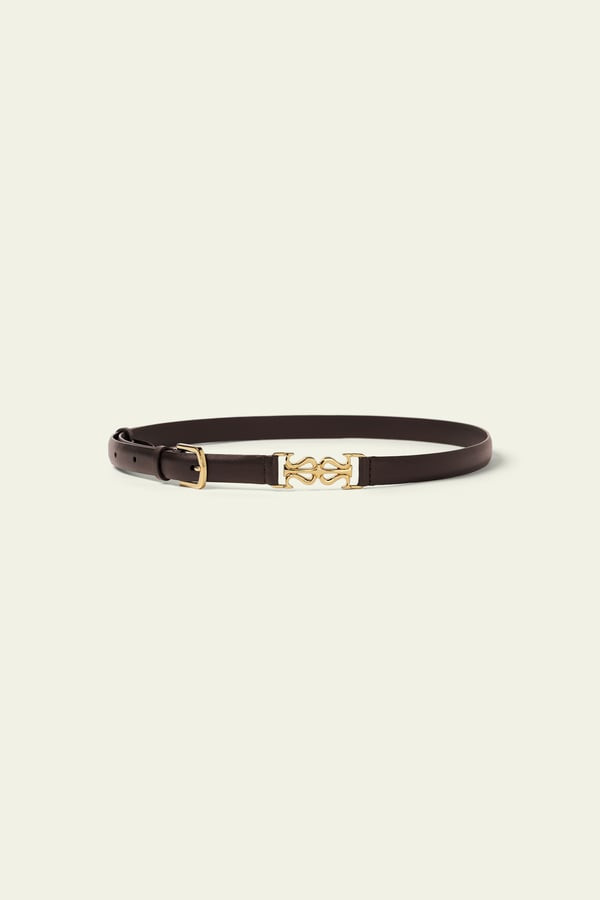 LILYSILK Clasp Leather Skinny Belt 100% Top Layer Cow Hide UK Dark Brown | LILYSILK