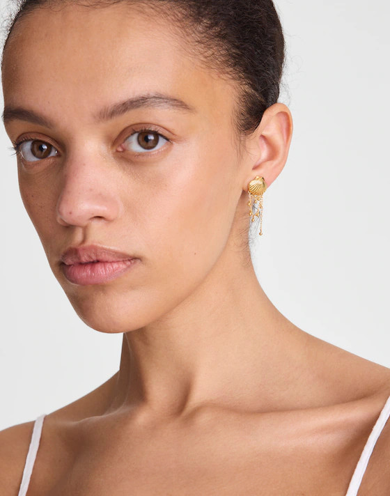 Shell Stacked Chain Stud Earrings | Madewell
