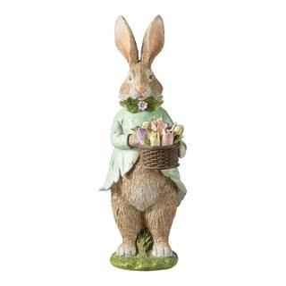 15.75 in. H Easter Resin Bunny Boy Table Decor with Flowers | The Home Depot
