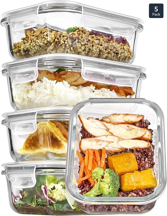 Vtopmart 5Pack 22oz Glass Storage Containers with Lids, Glass Meal Prep Food Container Sets with ... | Amazon (US)