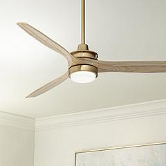 52" Windspun Soft Brass and Natural Wood LED Ceiling Fan with Remote | Lamps Plus