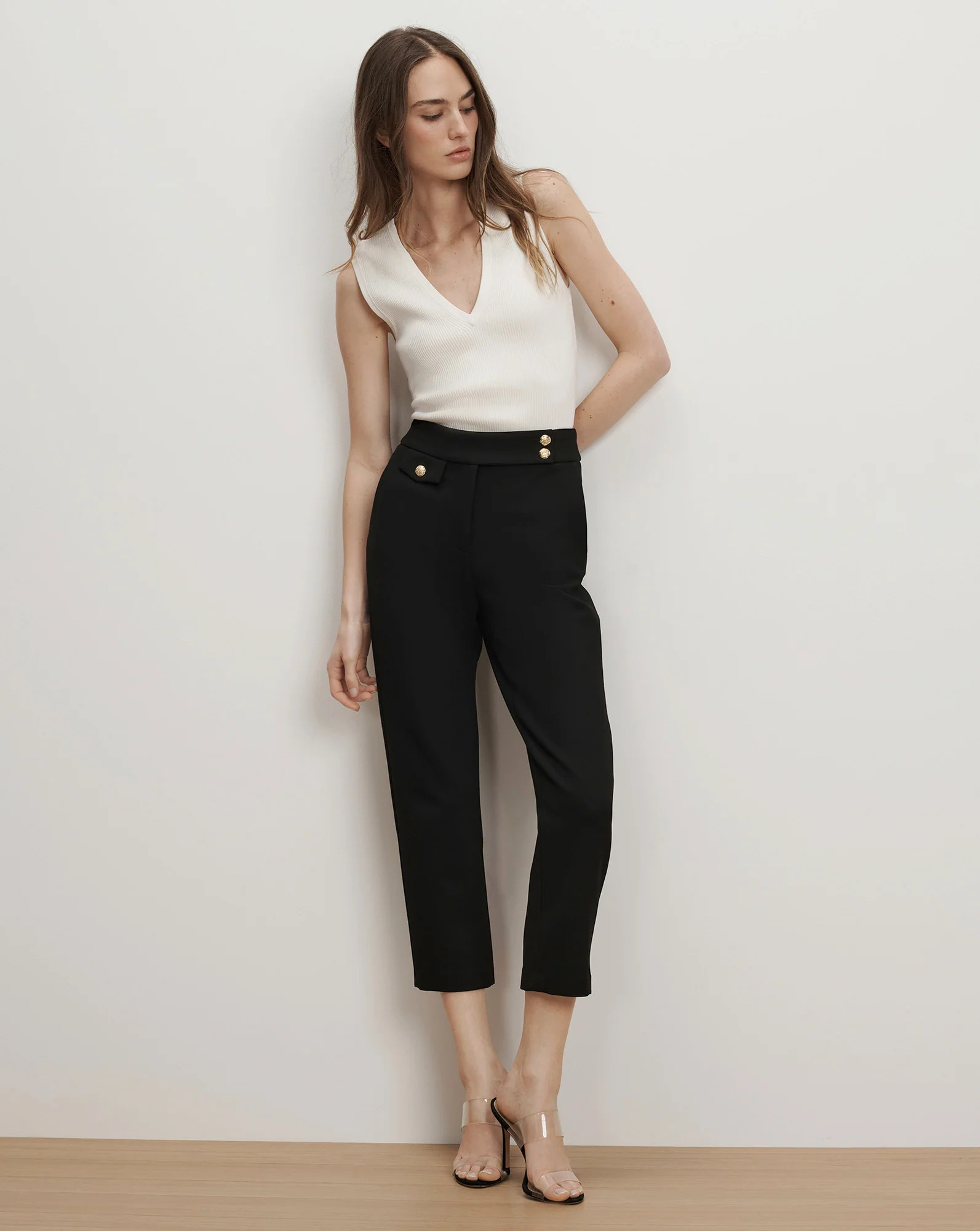 Veronica Beard Renzo Crest Button Pant Black Gold | Veronica Beard