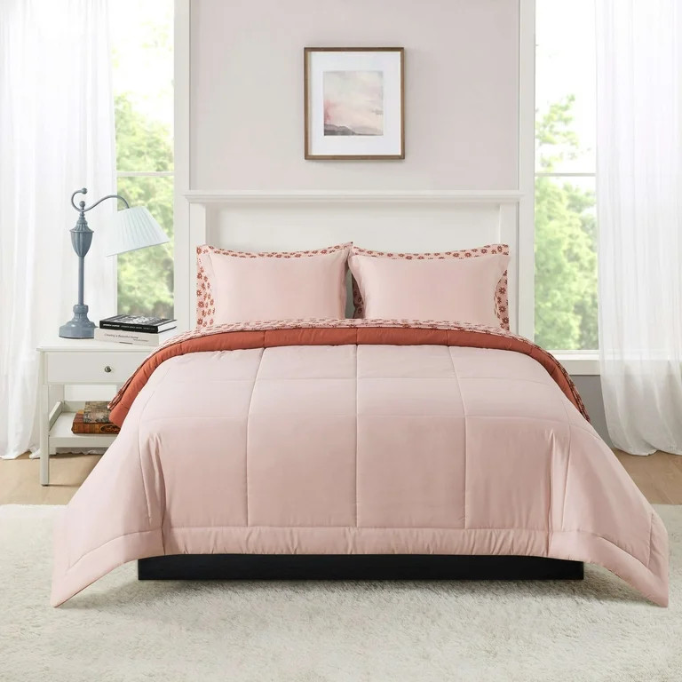 Mainstays All in One Reversible Comforter and Sheet set- 7 Piece, Queen, Pink Blush | Walmart (US)